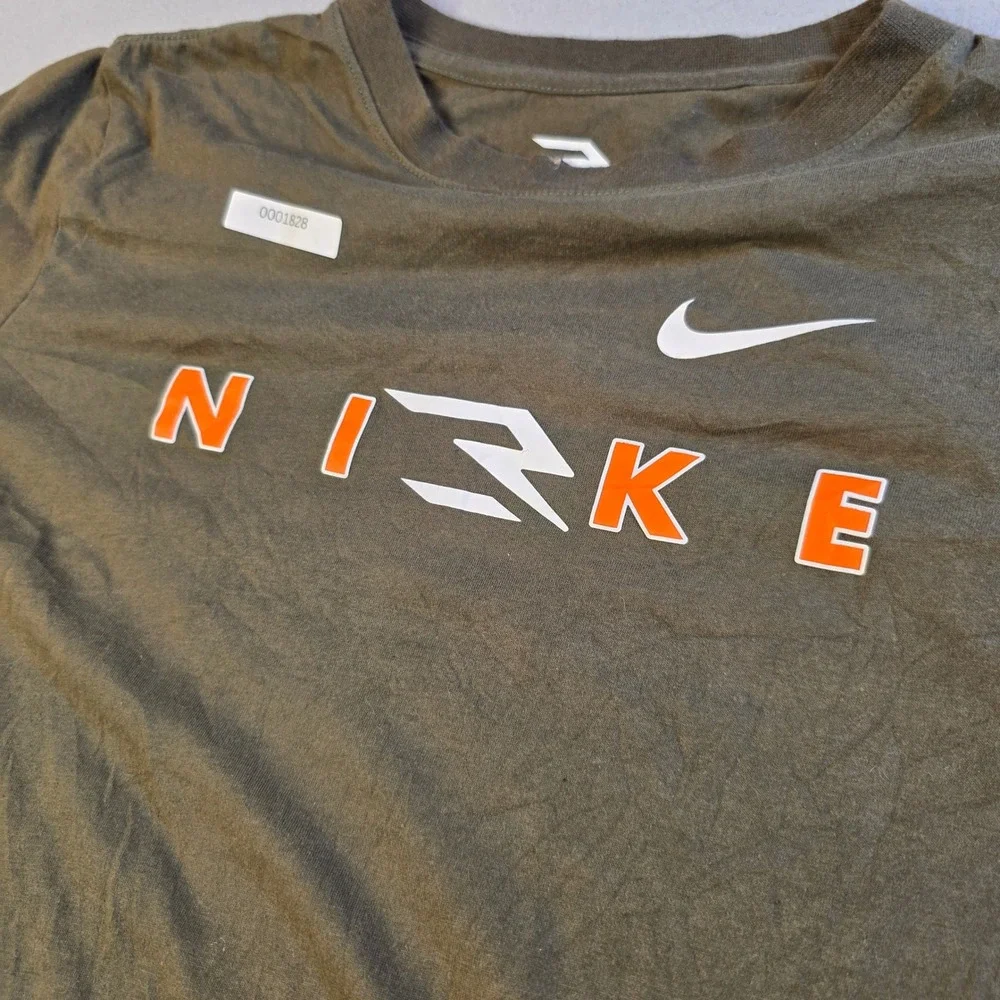 Nike 3 Brand Boys XL Long Sleeve Graphic T-Shirt Olive Green Orange Swoosh Tee